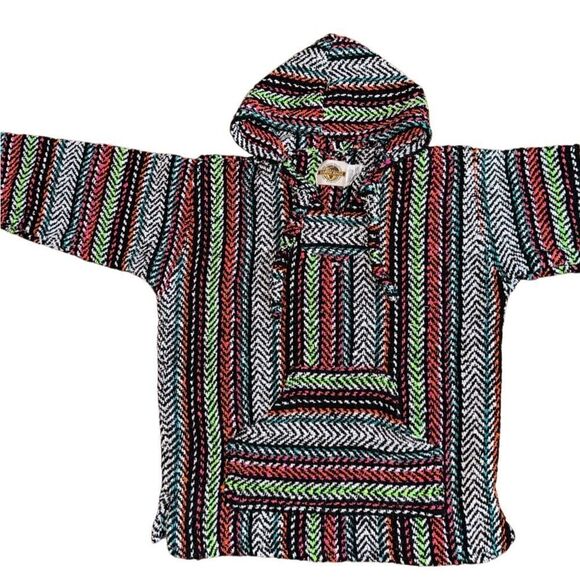 Earth Ragz Baja Mexican Blanket Pullover Poncho Hooded Sweater - Size Small - Picture 5 of 8